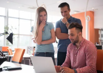 Diverse Group of Young Computer Science Students at Work